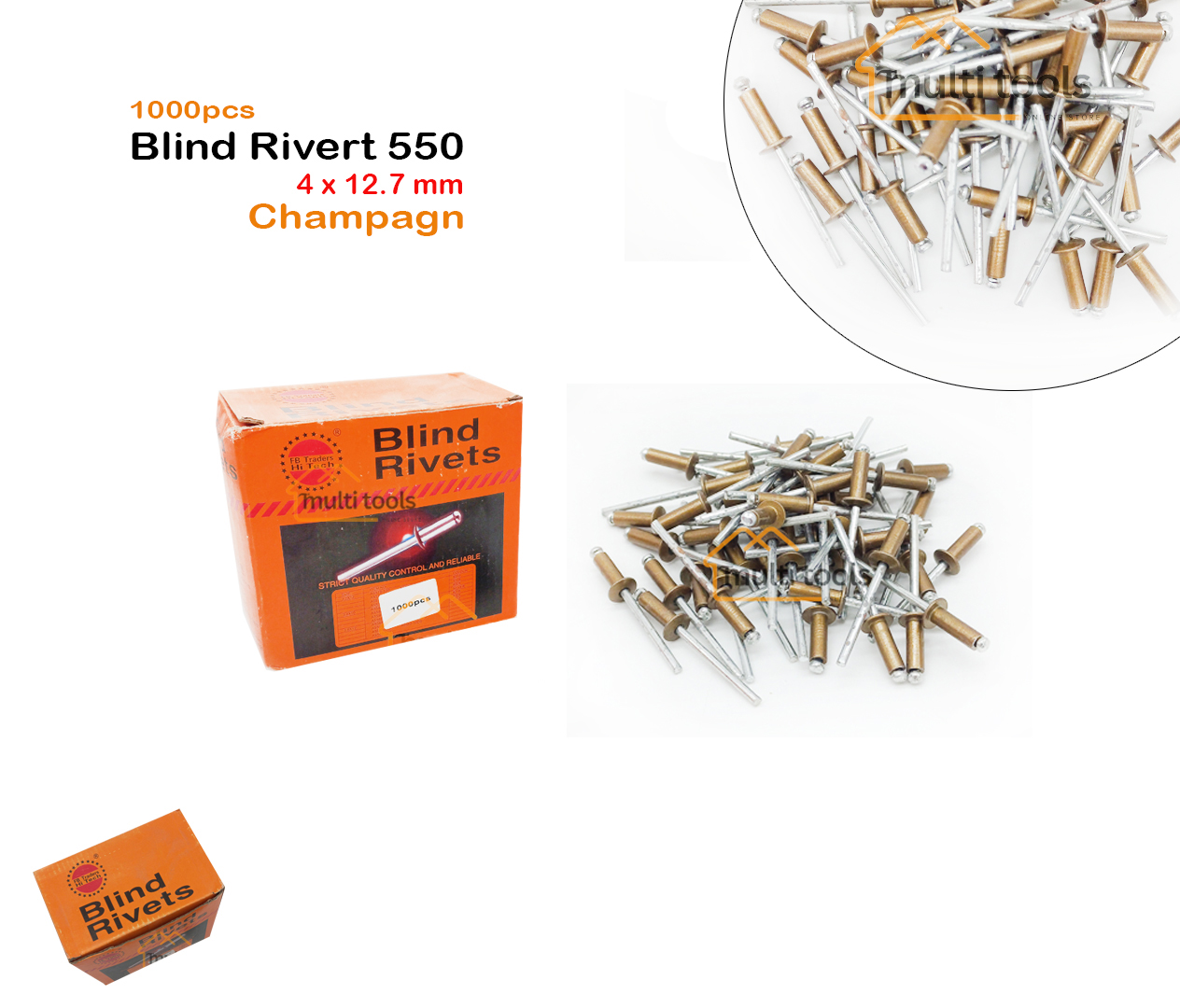 Blind Rivert 550 (4 x 12.7 mm x 1000Pcs Champagne)